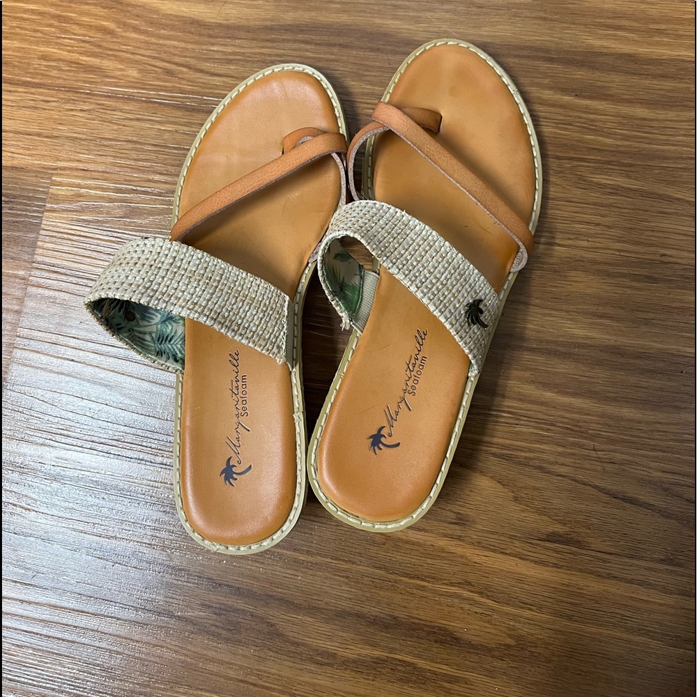 Margaritaville Leather & Woven Jute Sandals. Size 7